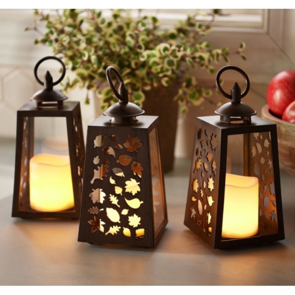 Candle Impressions Set Of (3) Fall Icon Resin Lanterns. New In Packaging.